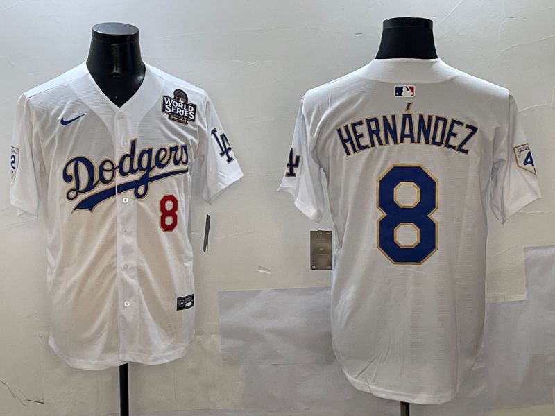 Men Los Angeles Dodgers #8 Hernandez White Gold Game 2025 Nike MLB Jersey style 3132